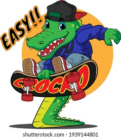 Cool crocodile skateboarding cartoon illustration. vector design