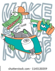 Cool crocodile skateboarding vector design