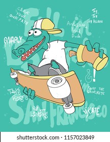Cool crocodile skateboarding vector design for t shirt printing