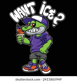 Cool Crocodile Streetwear Graffiti Cartoon illustration. Vector graphic for t-shirt prints, posters and other uses.