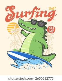 Cool crocodile surf mão desenhada ilustração , pronto para impressão em t-shirt e outros usos.