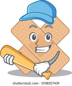 Cool cross bandage caricature picture design playing baseball. Vector illustration
