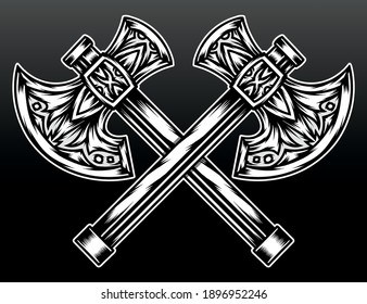 Cool crossed axe. Premium vector