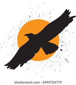 Cool crow illustration with sunset in the background