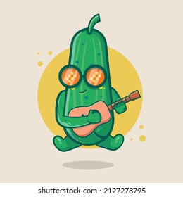 cool cucumber character mascot playing guitar isolated cartoon in flat style design