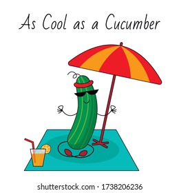 A cool cucumber is relaxing. The illustration means an English idiom: a very calm man.