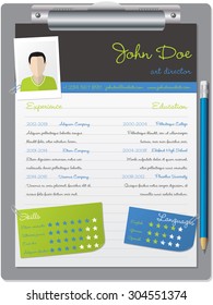Cool curriculum vitae cv resume design with clipboard and pencil