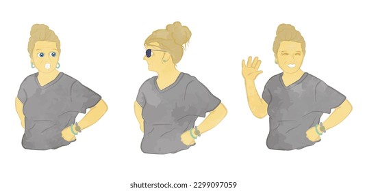 Cool cute aunt illustration set