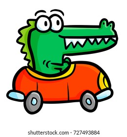 Cool and cute crocodile driving a car happily - vector.