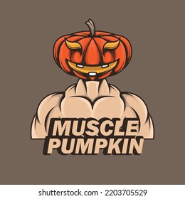 cool and cute halloween cartoon muscular pumpkin design