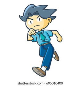 Cool, cute, and handsome worker running in a hurry - vector.