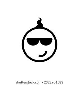 The cool cute little kid wears big glasses. Simple minimal vector round logo and icon. 