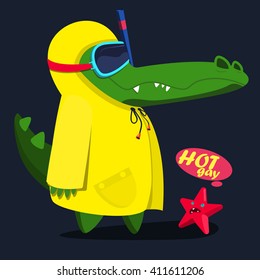 cool, cute monster crocodiles character. 