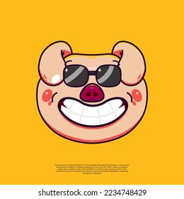 genial adorable emoticono de la ilustración emoji de la cabeza de cerdo. dibujos animados de diseño plano

