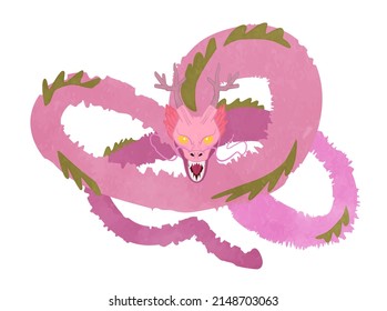Cool and cute pink dragon illustration