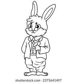 Cool Cute Rabbit wearing a suit and glasses line art