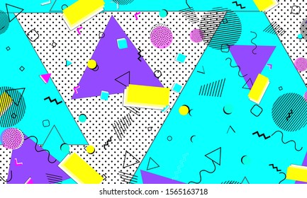 Cool Cyan Illustration. Lilac Color Ornament. Summer Design. Yellow Pattern. Abstract Cover. Pink Creative Elements. Ultramarine Fashion. 90s Background.