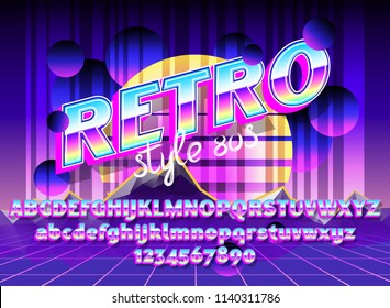 Cool cyber typeface Retro wave with cyberspace synth neon landscape. Good for bright captions and unforgettable logos.