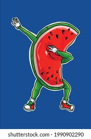 Cool Dabbing Watermelon Funny Fruit Dancing Athlete Dab Vector Illustration Graphic Design for Document and Print