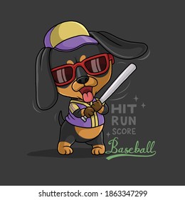 Cool dachshund playing baseball. t-shirt design.