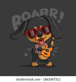 Cool dachshund playing guitar. t-shirt design.