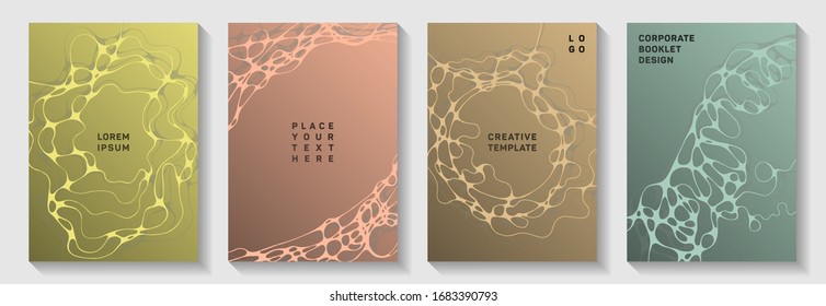Cool dance party posters. Linked waves tissue textures. Minimalist banner vector layouts. Night party posters collection fluid curves graphic design.