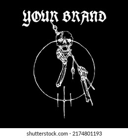 Cool dark art design, a human skull that was stabbed until its eyes popped out. very suitable for underground music merchandise.