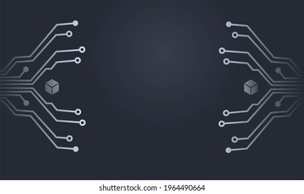 Cool dark gray background, with circuit board ornaments.  illustration for technology, crypto.  vector eps 10