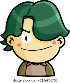 Cool Dark Green Hair Male Portrait Cartoon Illustration