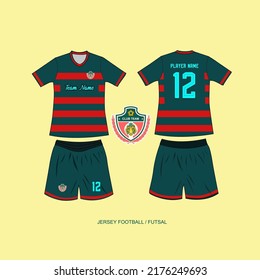 
Cool Dark Green Red Striped Football 
 Futsal Team Jersey Template