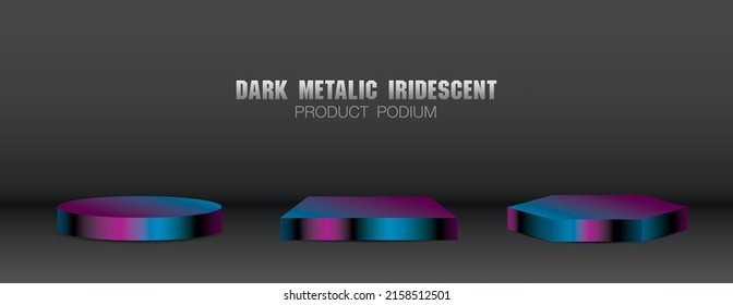 cool dark metallic iridescent gradient color product display stage 3d illustration vector collection
