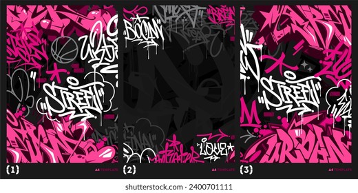 Cool Dark Pink Abstract Urban Style Hiphop Graffiti Street Art Vector Illustration Background Template