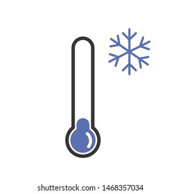 Cool day temperature thermometer, cold, low temperature, snow day icon. New trendy thermometer vector illustration symbol.