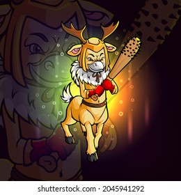 The cool dear with the thorn stick esport logo design of illustration
