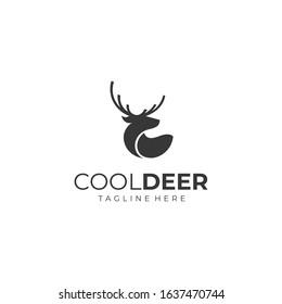 cool deer logo design. deer head and half body vector illustration for outdoor company graphic template