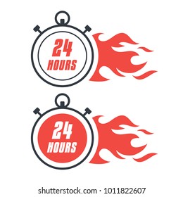 Cool delivery service concept background. Logistics in business and industry. Stopwatch with fire long tale. Great idea for fast and in time delivery service. Fresh look. 