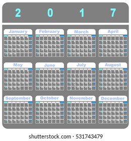 Cool demo 2017 calendar template, stock vector