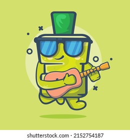 cool dental mouthwash bottle character mascot playing guitar isolated cartoon in flat style design