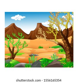 Cool Desert Landscape View With Mount, Sand, and Rock Cartoon for your design