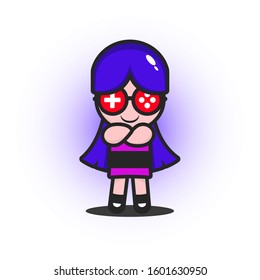cool design geek gamer with cartoon animation girl