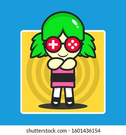 cool design geek vector gamer with cartoon girl
