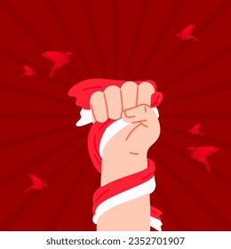 Cool design holding the Indonesian flag. Flag fist. Indonesian flag.