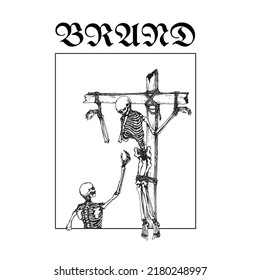 cool design, illustration of a crucified skeleton, very suitable for printing on clothes, or other merchandise.
