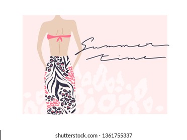 Cool design for print on tee with animal texture, card, poster, hoody. Girl slogan for t shirt. Modern print for girls. Sign "SUMMER TIME".