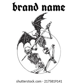 diseño fresco, esqueleto demón, muy adecuado para fines merchandising, como camisetas, pines y similares.