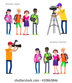 cool detailed character Photographer and videographer with camera photographs people 