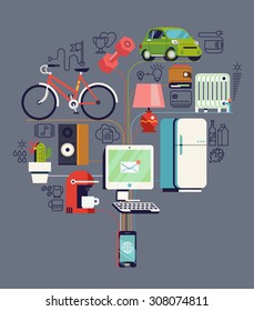 Cool detailed vector concept design on internet of things | Future of network high technology in everyday life | Internet of everything