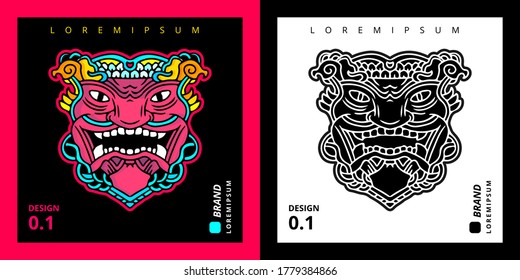 Cool devil head illustration for poster, sticker, or apparel merchandise.With tribal and hipster style.