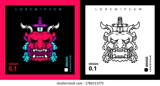 Cool devil head illustration for poster, sticker, or apparel merchandise.With tribal and hipster style.