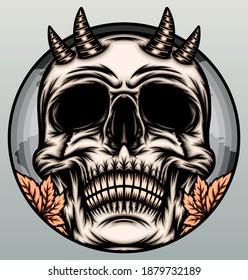 Cool devil skull illustration. Premium vector